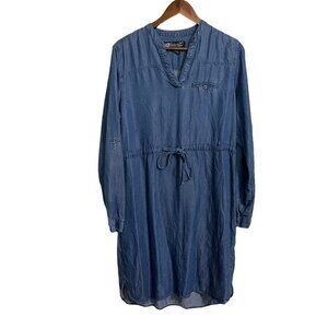 Authentic Brand Womens Blue 100% Tencel Drawstring Waist Roll Tab Dress Medium